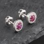 Second Hand 14ct White Gold 0.60ct Ruby & 0.25ct Brilliant Cut Diamond Round Cluster Stud Earrings 43171224