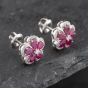 Second Hand 14ct White Gold 1.80ct Ruby & 0.20ct Brilliant Cut Diamond Flower Cluster Stud Earrings 43171227