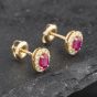 Second Hand 14ct Yellow Gold 0.60ct Ruby & 0.25ct Diamond Oval Cluster 7mm Stud Earrings 43171231