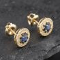Second Hand 14ct Yellow Gold 0.70ct Sapphire & 0.25ct Diamond Round Cluster Stud Earrings 43171233