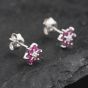 Second Hand 9ct White Gold 0.54ct Ruby & Diamond Flower Cluster Stud Earrings 43171249