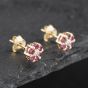 Second Hand 9ct Yellow Gold 0.53ct Ruby & Diamond Round Cluster Stud Earrings 43171253