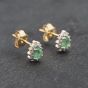 Second Hand 9ct Yellow Gold 0.25ct Emerald & Diamond Teardrop Cluster 6.6mm Stud Earrings 43171295
