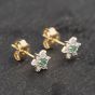 Second Hand 9ct Yellow Gold 0.06ct Emerald & 0.24ct Diamond Flower Cluster Stud Earrings 43171299