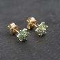 Second Hand 9ct Yellow Gold 0.28ct Emerald & Diamond Flower Cluster Stud Earrings 43171301