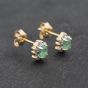 Second Hand 9ct Yellow Gold 0.28ct Emerald & Diamond Oval Cluster Stud Earrings 43171305