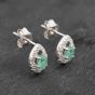Second Hand 9ct White Gold 0.26ct Emerald & Diamond Teardrop Cluster 8mm Stud Earrings 43171313