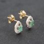 Second Hand 9ct Yellow Gold 0.26ct Emerald & Diamond Teardrop Cluster 8mm Stud Earrings 43171317