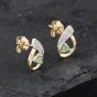 Second Hand 9ct Yellow Gold 0.13ct Emerald & Diamond Open Work Swirl 12mm Stud Earrings 43171318