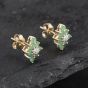 Second Hand 9ct Yellow Gold 0.56ct Emerald & Diamond Marquise Shape Cluster 10mm Stud Earrings 43171328