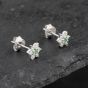 Second Hand 9ct White Gold 0.06ct Emerald & 0.24ct Diamond Flower Cluster Stud Earrings 43171334