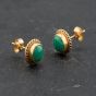 Second Hand 9ct Yellow Gold 10mm Green Malachite Oval Stud Earrings 43171371