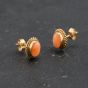 Second Hand 9ct Yellow Gold 10mm Coral Oval Stud Earrings 43171373