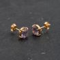 Second Hand Yellow Gold 8mm Amethyst Oval Stud Earrings 43171379