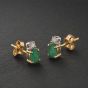 Second Hand 9ct Yellow Gold Emerald & 0.06ct Brilliant Cut Diamond 8.4mm Stud Earrings 43171459