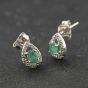 Second Hand 9ct White Gold 0.26ct Emerald & 0.10ct Diamond Pear Shaped 8.6mm Stud Earrings 43171468