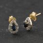 Second Hand 9ct Yellow Gold 0.16ct Sapphire & 0.10ct Diamond Pear Shaped 8.6mm Stud Earrings 43171471