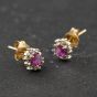 Second Hand 9ct Yellow Gold 0.96ct Ruby & 0.09ct Diamond Oval Stud Earrings 43171477