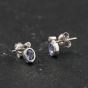 Second Hand 9ct White Gold Tanzanite & Brilliant Cut Diamond Oval 7.4mm Stud Earrings 43171498