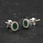 Second Hand 9ct White Gold 0.30ct Emerald & 0.09ct Brilliant Cut Diamond Oval 6mm Stud Earrings 43171505