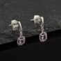 Second Hand 9ct White Gold 0.50ct Diamond & 0.06ct Pink Sapphire Square Cluster Dropper Earrings 43171508