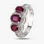 Second Hand 18ct White Gold 1.60ct Ruby & 0.55ct Diamond Triple Cluster Ring 4328034
