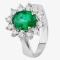 Second Hand 18ct White Gold Emerald and Diamond Cluster Ring 4328075