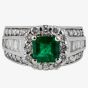 Second Hand 18ct White Gold Emerald and Diamond Cluster Ring 4328082