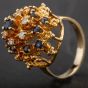 Second Hand 9ct Yellow Gold Diamond and Sapphire Tiered Cluster Ring 4328108