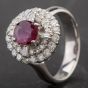 Second Hand 14ct White Gold Oval 0.81ct Ruby & 1.08ct Diamond Halo Cluster Ring 4332064