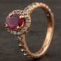Second Hand 14ct Rose Gold Oval 0.65ct Ruby & 0.70ct Diamond Cluster Ring 4332071