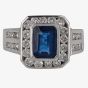 Second Hand 14ct White Gold Radiant Cut Sapphire and Round Diamond Cluster Ring 4332972