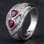 Second Hand 18ct White Gold 1.45ct Ruby & 0.61ct Diamond Double Heart Design Pave Set Ring 4335003