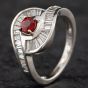 Second Hand 9ct White Gold 0.50ct Ruby & 0.95ct Baguette Cut Diamond Cross Over Design Cluster Ring 4335013