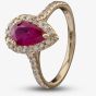Second Hand 14ct Yellow Gold 1.10ct Pear Shaped Ruby and 0.40ct Diamond Halo Ring 