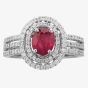 Second Hand 18ct White Gold 1.10ct Ruby & 0.60ct Diamond Double Halo Ring 4335036