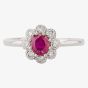 Second Hand 14ct White Gold 0.40ct Ruby & 0.25ct Diamond Flower Cluster Ring 4335052