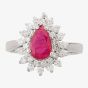 Second Hand 14ct White Gold Pear Shaped 1.00ct Ruby & 0.60ct Diamond Cluster Ring 4335055