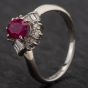 Second Hand Platinum Oval 1.05ct Ruby & 0.28ct Diamond Cluster Ring 4335087