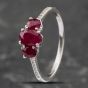 Second Hand 14ct White Gold Oval Cut Ruby & Diamond Set Shoulders Three Stone Ring 43351028