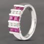 Second Hand Platinum 0.93ct Ruby & 0.17ct Brilliant Cut Diamond Three Row Ring 43351047