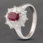 Second Hand Platinum 0.94ct Ruby & 0.98ct Brilliant Cut Diamond Oval Cluster Ring 43351052