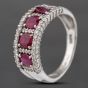 Second Hand Platinum 2.03ct Ruby & 0.52ct Brilliant Cut Diamond Three Row Ring 43351053