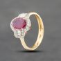 Second Hand 18ct Yellow Gold Ruby & 0.48ct Diamond Oval Cluster Ring 43351059