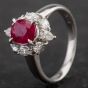 Second Hand Platinum Oval Ruby and Round and Pear Cut Diamond Cluster Ring 4335124