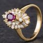 Second Hand 14ct Yellow Gold 0.42ct Ruby & 0.92ct Diamond Multi-Tiered Cluster Ring 4335129