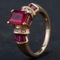 Second Hand 9ct Yellow Gold Synthetic Ruby Diamond Dress Ring 4335149