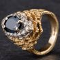 Second Hand 9ct Two Colour Gold 2.00ct Oval Sapphire & 0.50ct Brilliant Cut Diamond Marquise Shape Cluster Ring 4336004