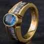 Second Hand 18ct Two Colour Gold 1.50ct Sapphire & 0.70ct Baguette Cut Diamond Band Ring 4336008