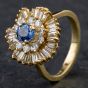 Second Hand 9ct Yellow Gold Sapphire & Diamond Wave Design Cluster Ring 4336021